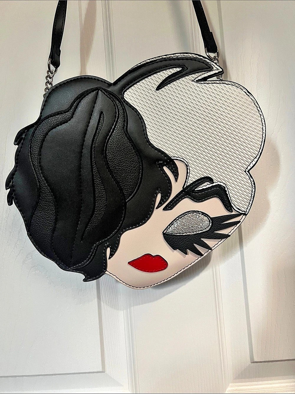 Danielle Nicole Disney Cruella de Vil Die Cut Crossbody Bag Black & White